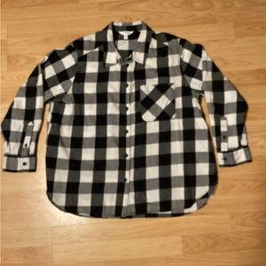 Black and white check button shirt
